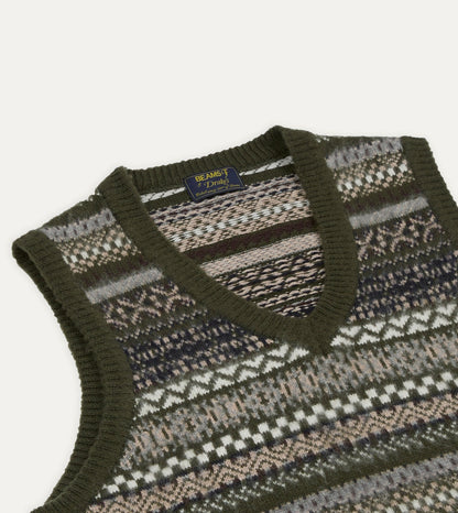 Drake's BEAMS F & Drake's Fair Isle Cashmere-Silk Sleeveless V-Neck Jumper