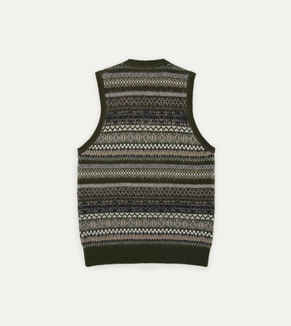 Drake's BEAMS F & Drake's Fair Isle Cashmere-Silk Sleeveless V-Neck Jumper