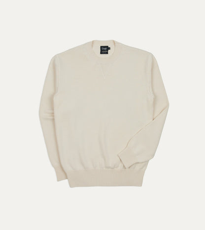 Drake's Ecru Wool-Cotton Knit Sweatshirt