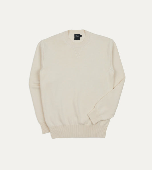 Drake's Ecru Wool-Cotton Knit Sweatshirt