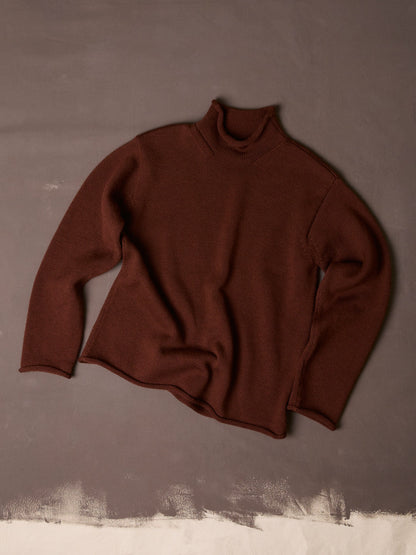 Drake's Burgundy Wool Mock Neck Jumper