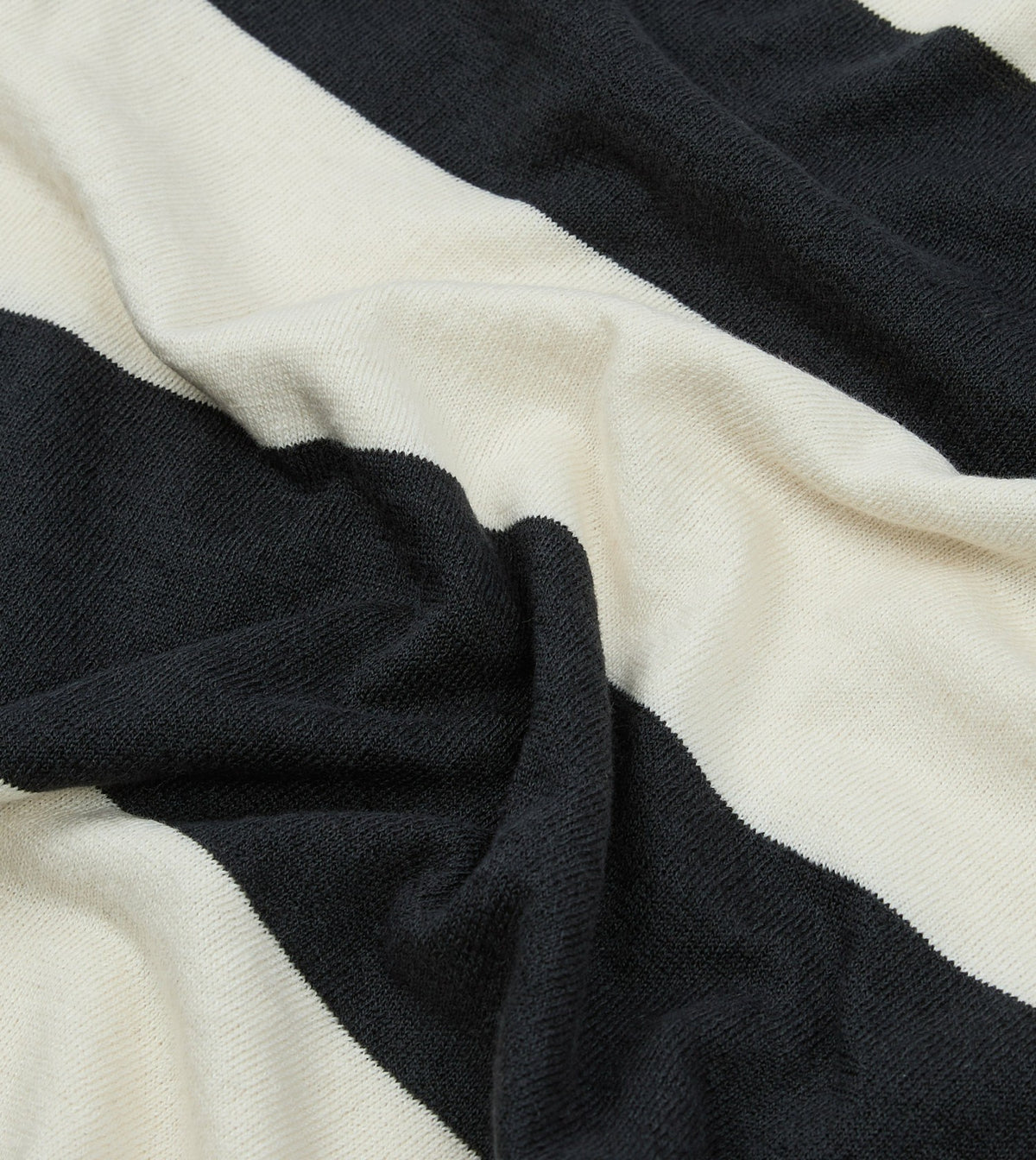 Drake's Ecru and Charcoal Stripe Crew Neck Knitted T-Shirt