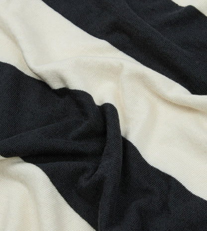 Drake's Ecru and Charcoal Stripe Crew Neck Knitted T-Shirt