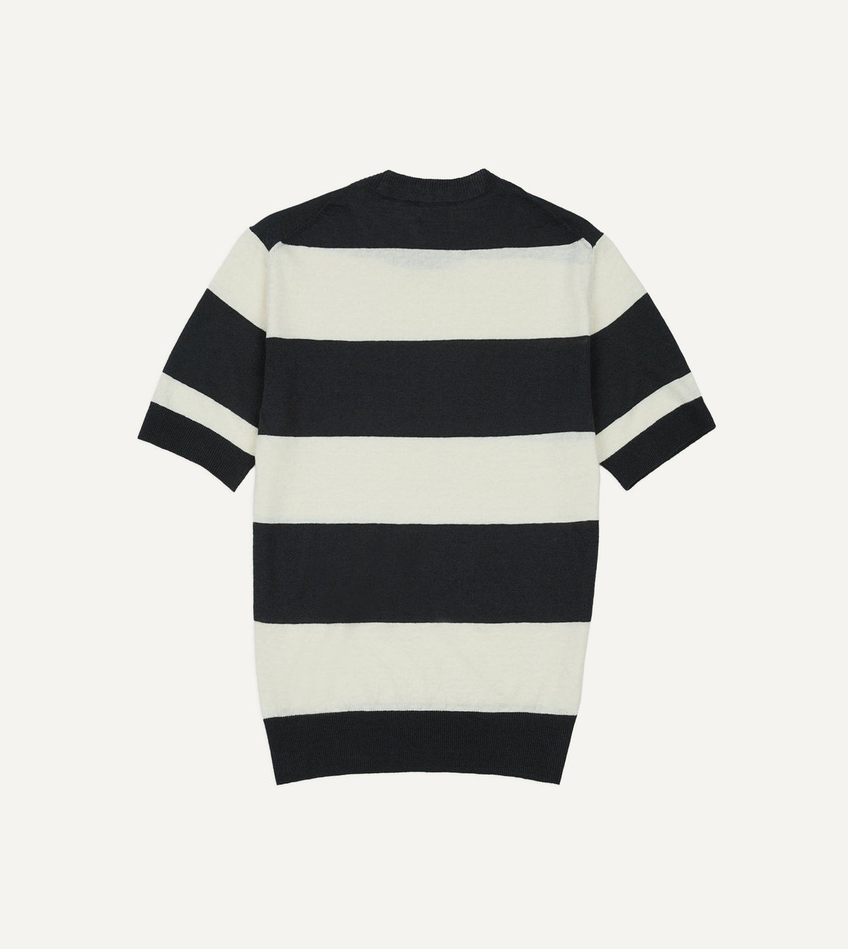 Drake's Ecru and Charcoal Stripe Crew Neck Knitted T-Shirt