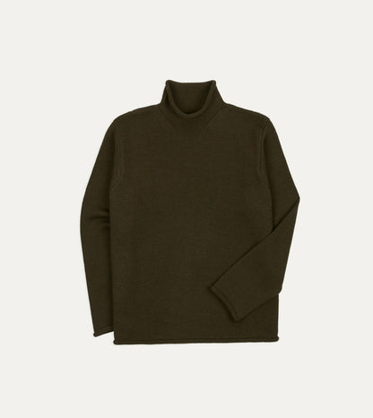 Drake's Olive Wool Mock Neck Jumper
