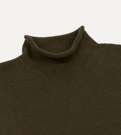 Drake's Olive Wool Mock Neck Jumper