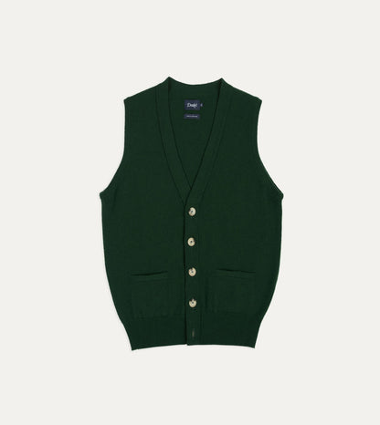 Drake's Dark Green Lambswool Sleeveless Cardigan
