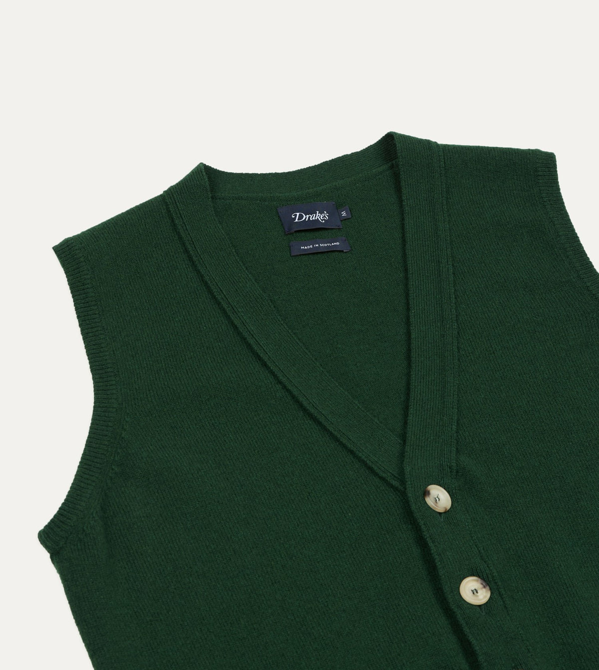 Drake's Dark Green Lambswool Sleeveless Cardigan