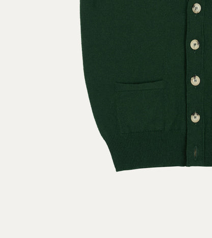 Drake's Dark Green Lambswool Sleeveless Cardigan