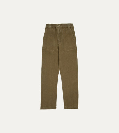 Drake's Brown Linen Drawstring Trousers