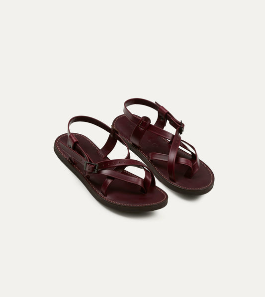 Drake's Kovalam Burgundy Leather One Strap Sandal
