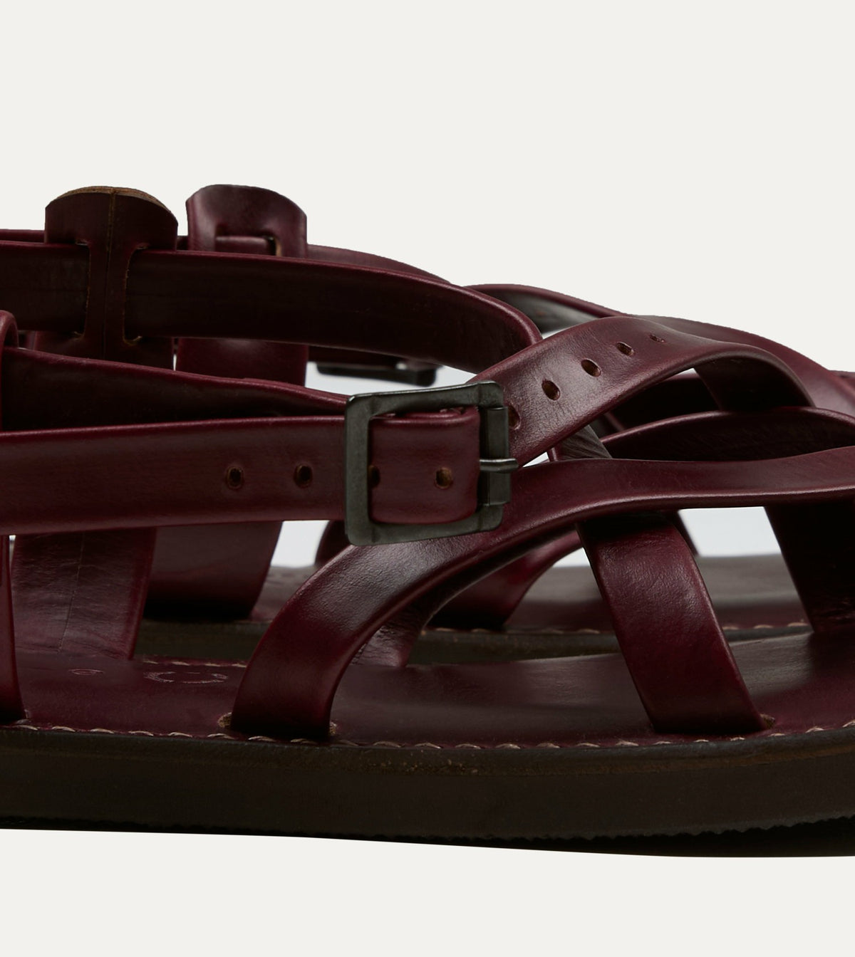 Drake's Kovalam Burgundy Leather One Strap Sandal