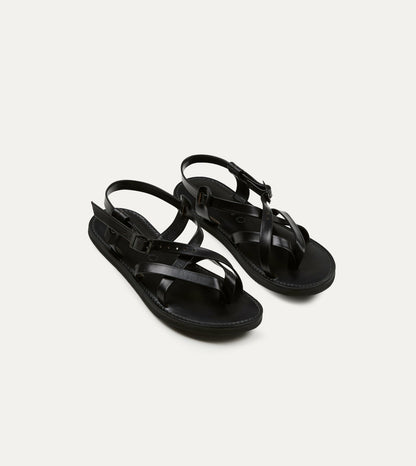 Drake's Kovalam Black Leather One Strap Sandal