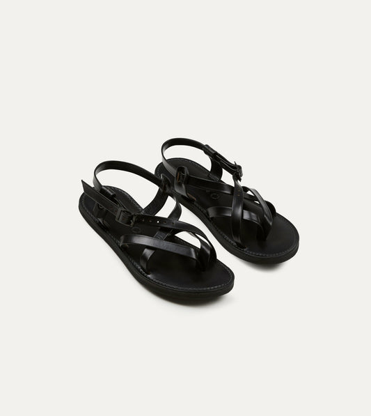 Drake's Kovalam Black Leather One Strap Sandal