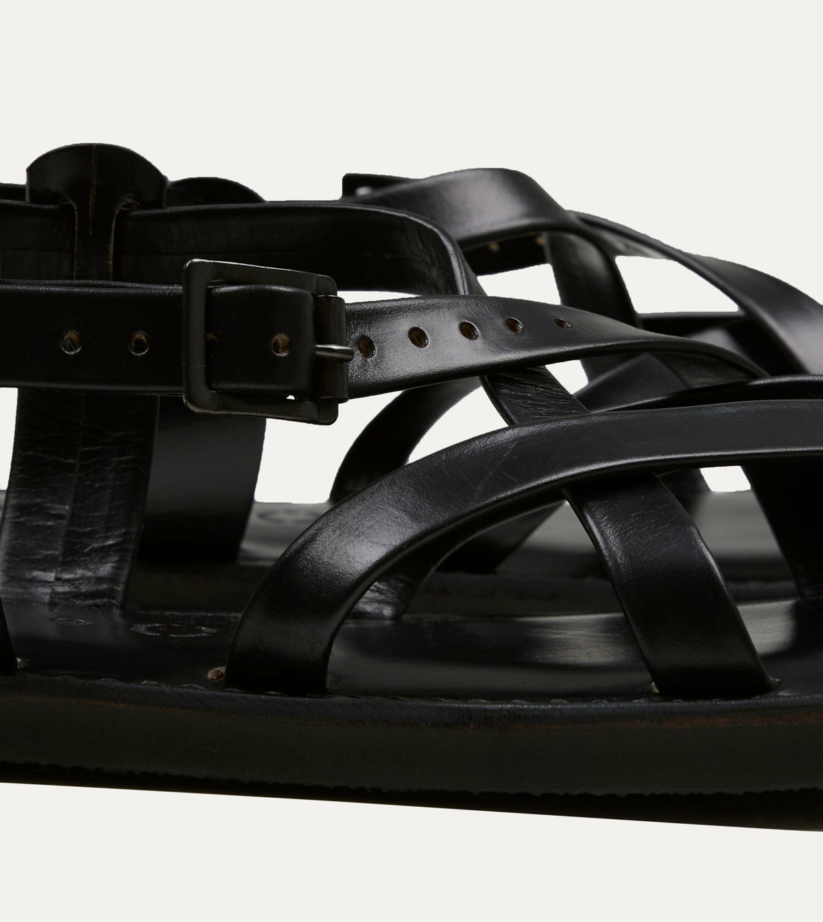 Drake's Kovalam Black Leather One Strap Sandal