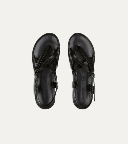 Drake's Kovalam Black Leather One Strap Sandal