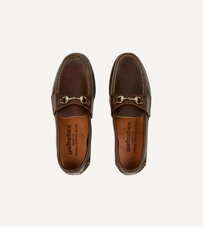 Drake's Yuketen Brown Leather Bit Loafer with Camp Sole