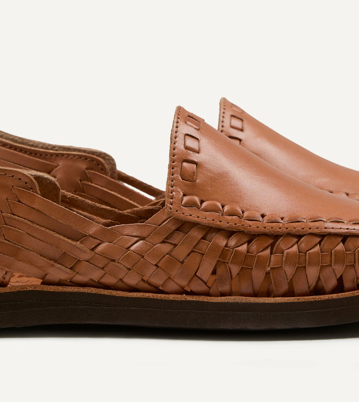 Drake's Chamula Tan Leather Durango Woven Sandal