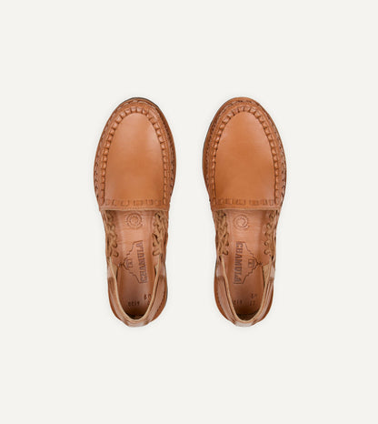 Drake's Chamula Tan Leather Durango Woven Sandal