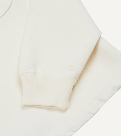 Drake's Ecru Cotton Quarter Zip Collared Drawstring Sweatshirt