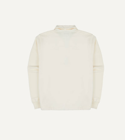 Drake's Ecru Cotton Quarter Zip Collared Drawstring Sweatshirt