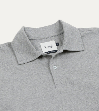 Drake's Grey Melange Cotton Jersey Long-Sleeve Polo Shirt