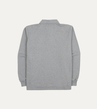 Drake's Grey Melange Cotton Jersey Long-Sleeve Polo Shirt