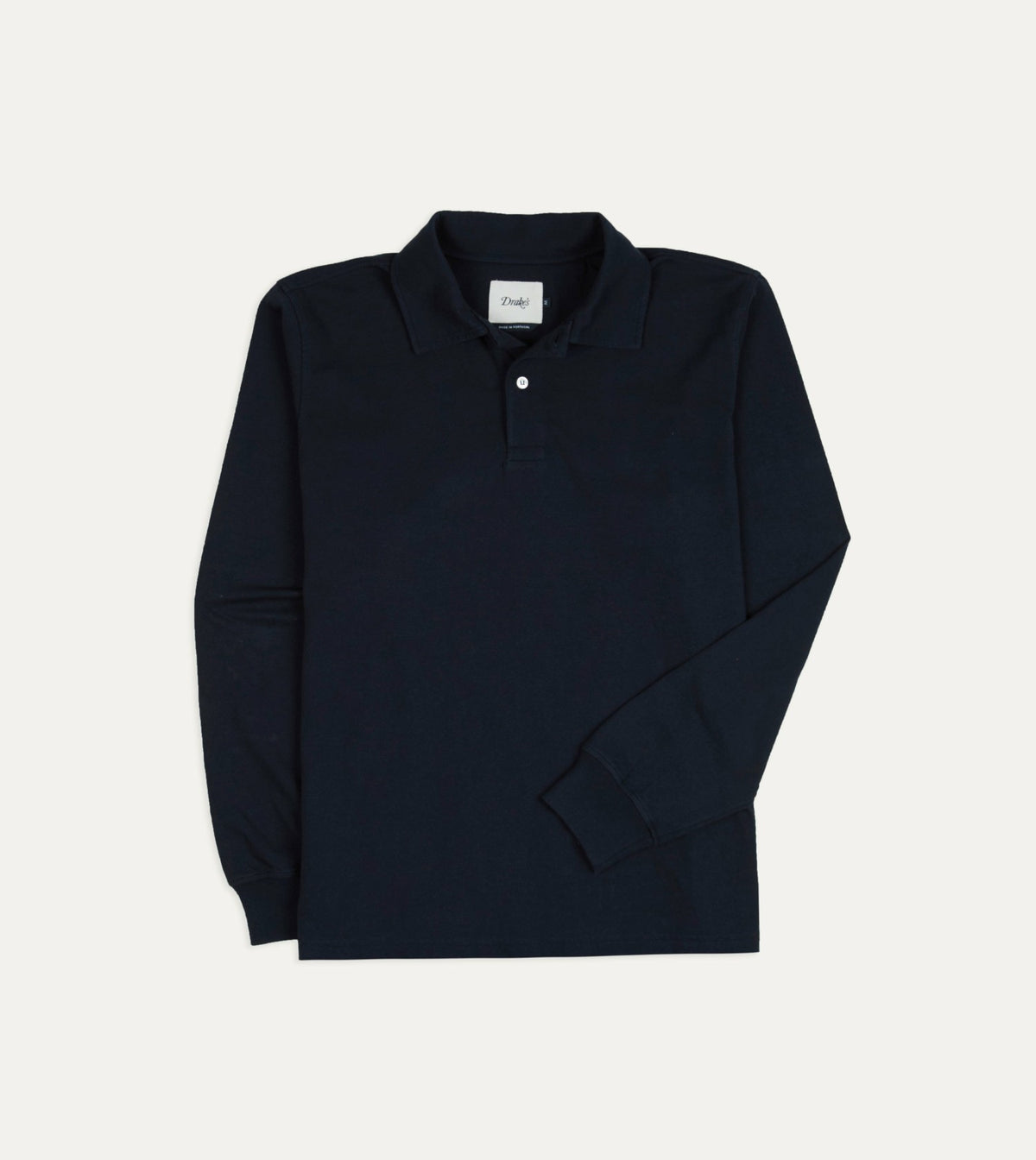 Drake's Navy Cotton Jersey Long-Sleeve Polo Shirt