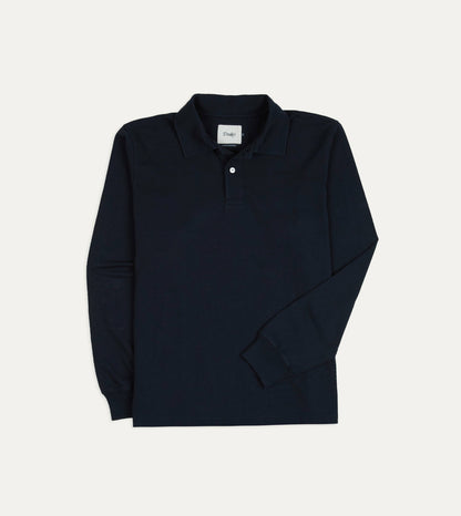 Drake's Navy Cotton Jersey Long-Sleeve Polo Shirt