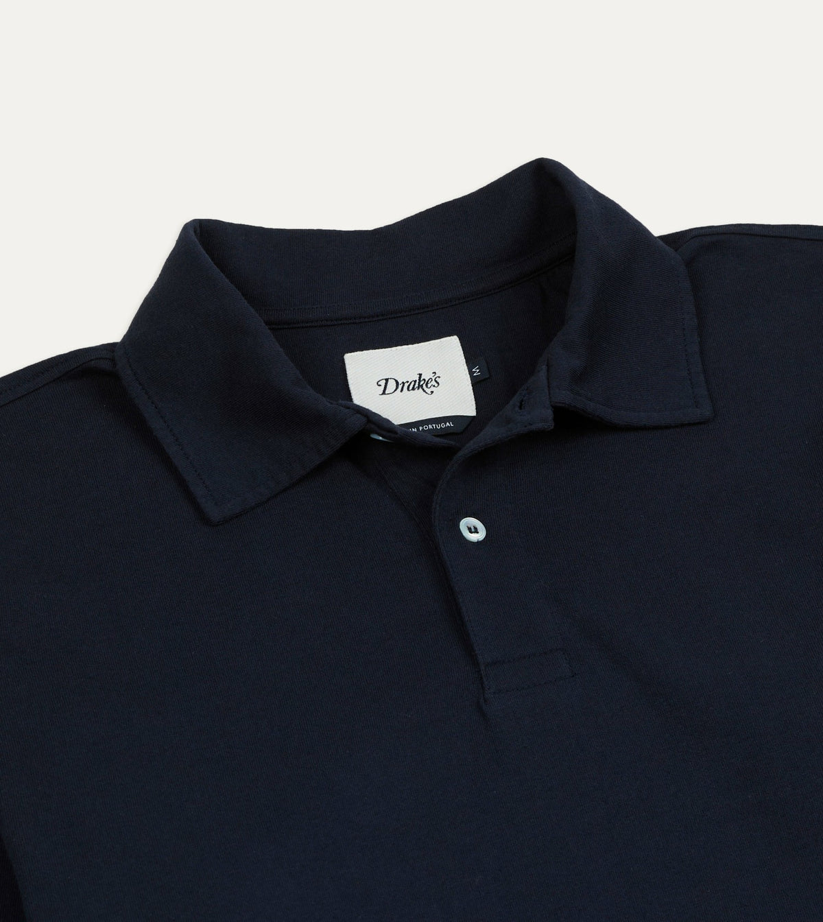 Drake's Navy Cotton Jersey Long-Sleeve Polo Shirt