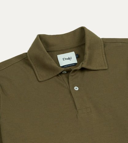 Drake's Olive Cotton Jersey Long-Sleeve Polo Shirt
