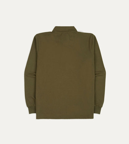 Drake's Olive Cotton Jersey Long-Sleeve Polo Shirt