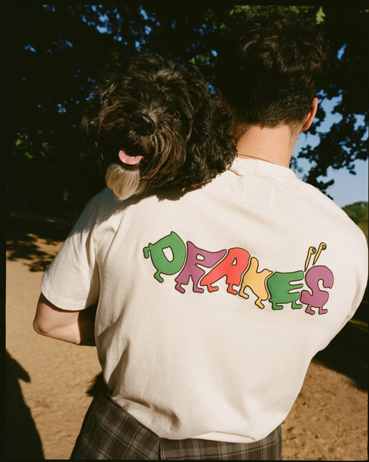 Drake's Antique White 'Caterpillar' Print Short-Sleeve Hiking T-Shirt