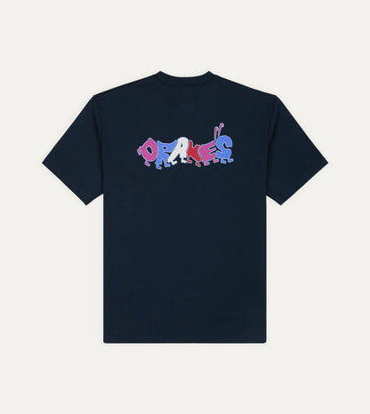 Drake's Navy 'Caterpillar' Print Short-Sleeve Hiking T-Shirt