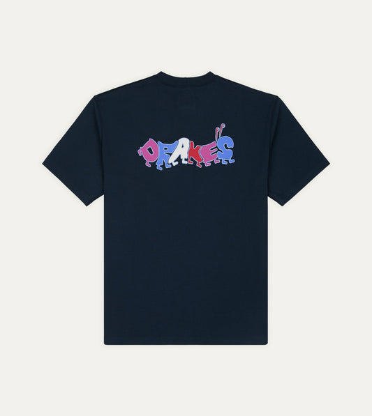Drake's Navy 'Caterpillar' Print Short-Sleeve Hiking T-Shirt