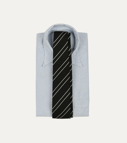 Drake's Black and White Sandwich Stripe Hand Rolled Silk Grenadine Tie