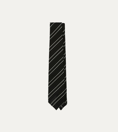 Drake's Black and White Sandwich Stripe Hand Rolled Silk Grenadine Tie