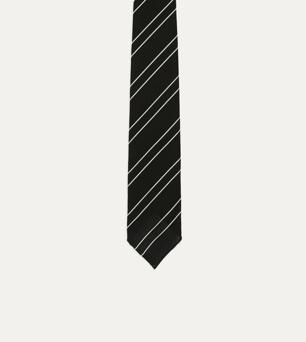 Drake's Black and White Sandwich Stripe Hand Rolled Silk Grenadine Tie
