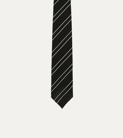 Drake's Black and White Sandwich Stripe Hand Rolled Silk Grenadine Tie