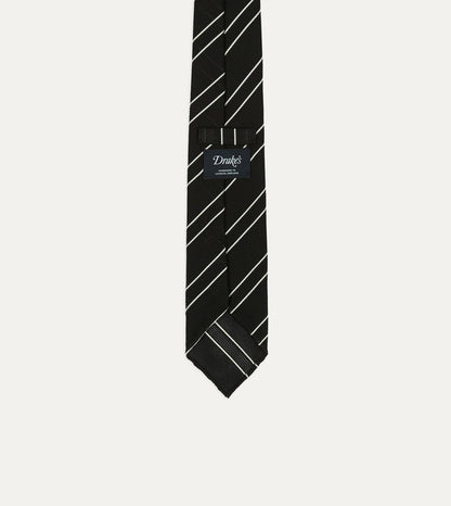 Drake's Black and White Sandwich Stripe Hand Rolled Silk Grenadine Tie