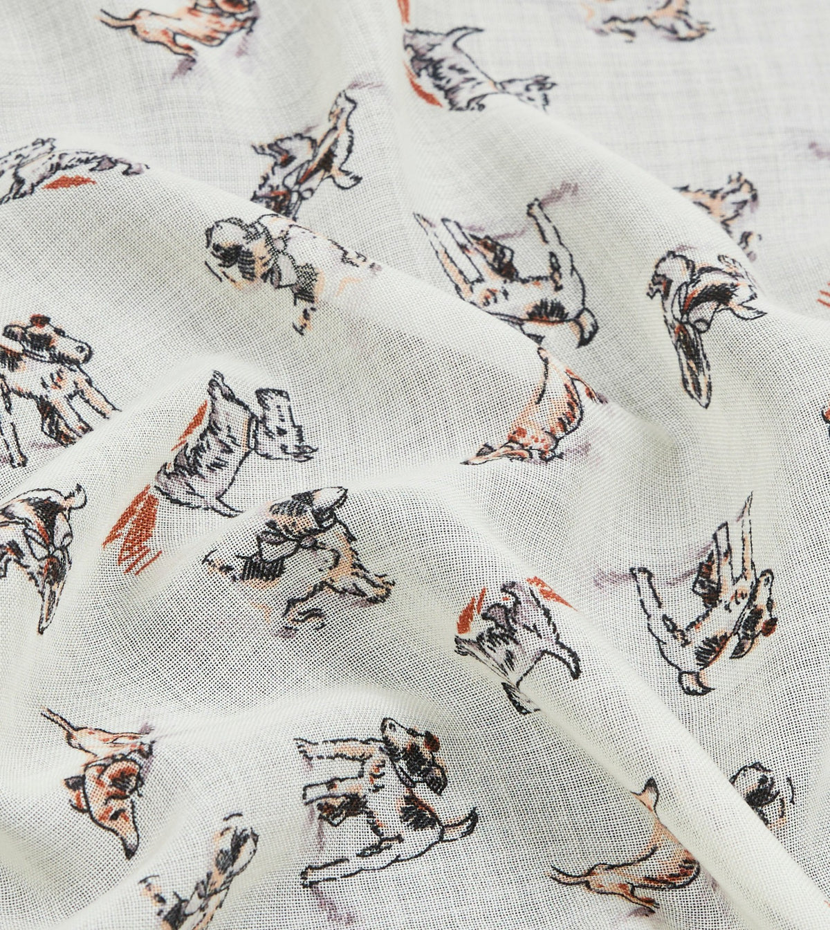 Drake's Ecru Dogs Print Wool-Silk Pocket Square
