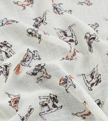 Drake's Ecru Dogs Print Wool-Silk Pocket Square