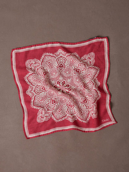 Drake's Red Paisley Tile Print Wool-Silk Pocket Square