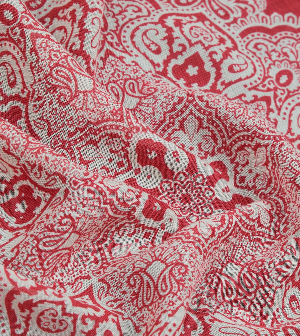 Drake's Red Paisley Tile Print Wool-Silk Pocket Square