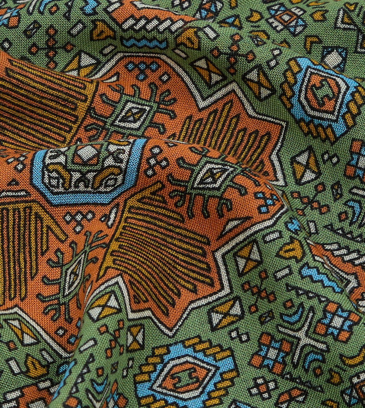 Drake's Olive and Burgundy Kelim Print Wool-Silk Pocket Square