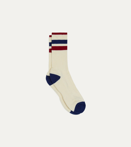 Drake's Red and Navy Striped Cotton Sport Socks