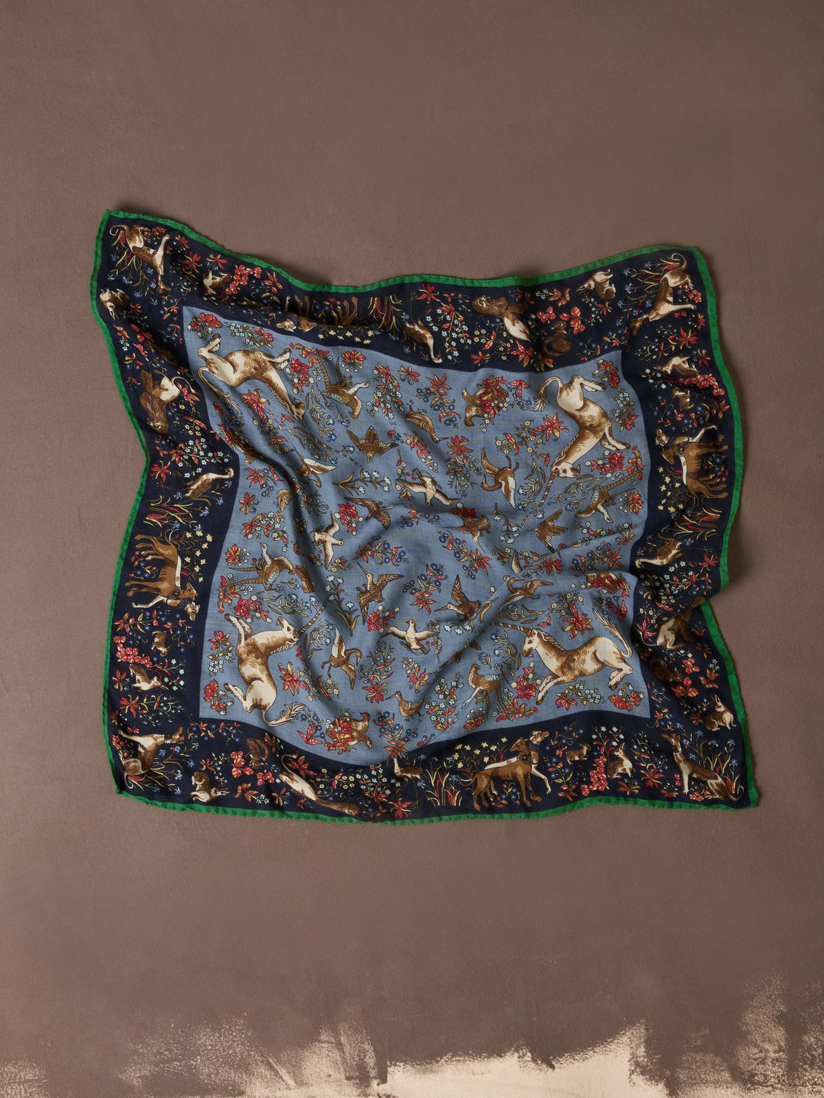 Drake's Navy Unicorn Tapestry Print Wool-Silk Bandana