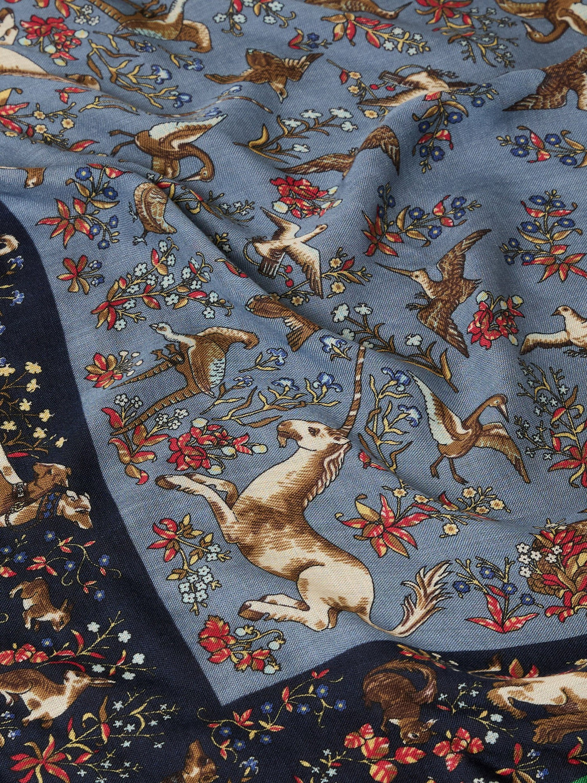 Drake's Navy Unicorn Tapestry Print Wool-Silk Bandana