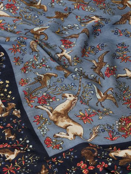 Drake's Navy Unicorn Tapestry Print Wool-Silk Bandana