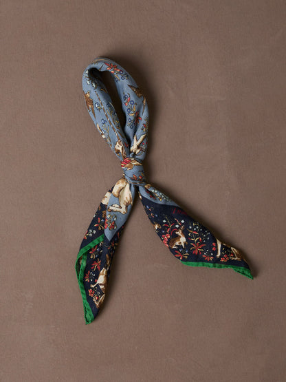 Drake's Navy Unicorn Tapestry Print Wool-Silk Bandana